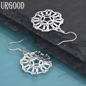 Серьги-гвоздики из стерлингового серебра 925 пробы с круглым геометрическим узором и перфорацией, модные свадебные украшения 4.30*2.50cm