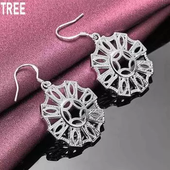 Серьги-гвоздики из стерлингового серебра 925 пробы с круглым геометрическим узором, перфорированные, модные свадебные украшения 4.30*2.50cm