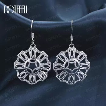 Серьги-гвоздики из стерлингового серебра 925 пробы с круглым геометрическим узором, перфорированные, модные свадебные украшения 4.30*2.50cm