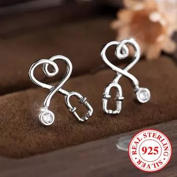 Серьги-гвоздики из стерлингового серебра 925 пробы в виде стетоскопа для женщин, минималистичные свадебные украшения серебряный