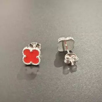 Серьги-гвоздики из стерлингового серебра 925 пробы с четырьмя листами клевера, красные бирюзовые серьги для женщин, ювелирные украшения для вечеринки, подарок красный