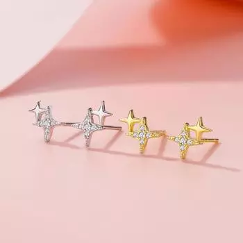 Серьги-гвоздики из стерлингового серебра 925 пробы с четырехугольной звездой, легкие, роскошные, маленькие, серьги-звезды Ins, изысканные, сверкающие серьги со звездами 925 Silver