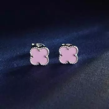Серьги-гвоздики из стерлингового серебра 925 пробы с четырьмя листочками клевера и фиолетовой сосной для женщин, модные ювелирные изделия фиолетовый