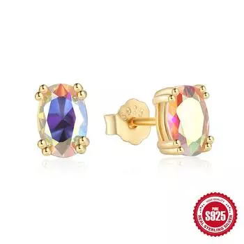 Серьги-гвоздики из стерлингового серебра S925, универсальные, с одинарным покрытием, с цветным гальваническим покрытием и бриллиантами 925 Silver золотой