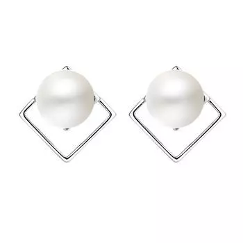 Серьги-гвоздики из стерлингового серебра S925 в корейском стиле с натуральным пресноводным жемчугом, модные универсальные антиаллергенные серебряные серьги с орнаментом 925