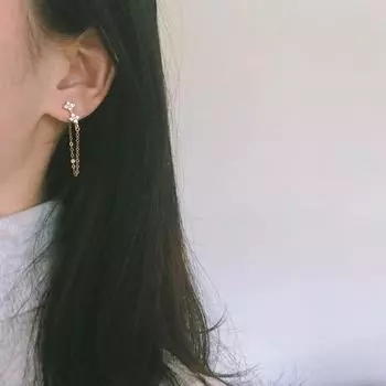 Серьги-гвоздики из стерлингового серебра S925 с бриллиантами в форме клевера для женщин, необычный дизайн, длинные серьги-цепочки с цветком из циркония 925