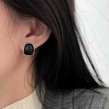 Серьги-гвоздики из стерлингового серебра S925, маленькие, изысканные, простые серьги, преувеличенно элегантные, черные кольца для ушей 925