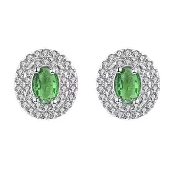 Серьги-гвоздики из стерлингового серебра S925, модные роскошные овальные серьги-гвоздики Lvzuan, двухрядные серебряные серьги с бриллиантами 925 зелёный