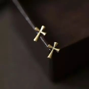 Серьги-гвоздики из стерлингового серебра S925, глянцевые серьги в готическом стиле с крестом, роскошные персонализированные серьги с нишевым дизайном 925