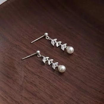 Серьги-гвоздики из стерлингового серебра S925 с кисточками из пшеницы и жемчугом для женщин, легкие, роскошные, темпераментные, модные, серьги-капли, нишевый дизайн