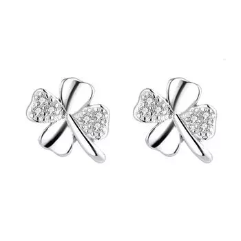Серьги-гвоздики из стерлингового серебра S925 с четырьмя листочками клевера, корейские ювелирные изделия, милые модные простые ювелирные изделия 925