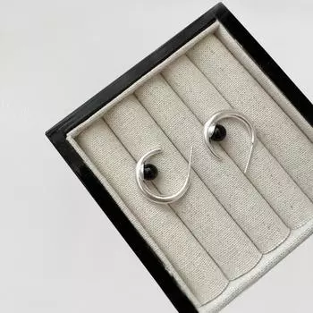 Серьги-гвоздики из стерлингового серебра S925 с черным агатом, полукольца для женщин, изысканные, стильные и универсальные серьги, серьги-подвески 925 серебряный