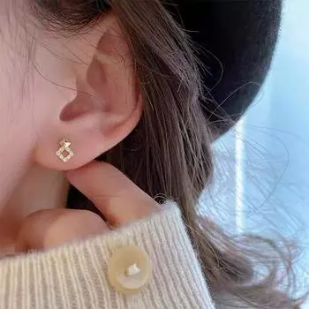 Серьги-гвоздики из стерлингового серебра S925, женские, модные, высокого качества, с геометрическим узором и бриллиантами, квадратные серьги 925