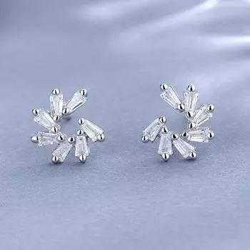 Серьги-гвоздики из стерлингового серебра S925, женские квадратные вращающиеся ветряные мельницы, цветущие фейерверки, геометрические серьги неправильной формы 925