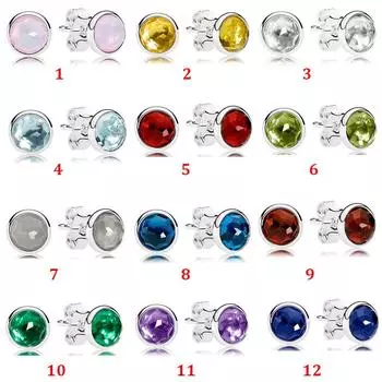 Серьги-гвоздики из стерлингового серебра S925, коллекция декабря, элегантные серьги-гвоздики в цветном стиле, женские серьги