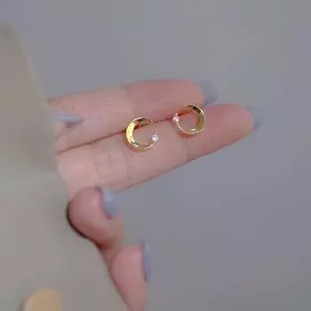 Серьги-гвоздики из стерлингового серебра S925 с бриллиантами для женщин, простые глянцевые серьги с маленькой луной, универсальные серьги 925