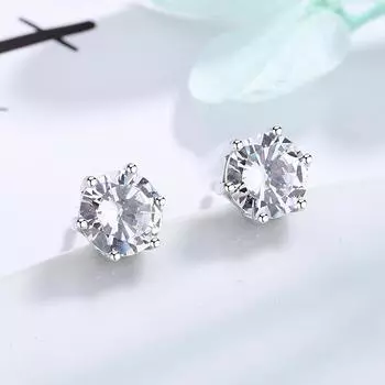 Серьги-гвоздики из стерлингового серебра S925 с шестью лапками, инкрустированные микроцирконом, классический подарок на день рождения возлюбленной, шестигранные серьги в корейском стиле 925