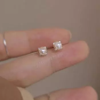 Серьги-гвоздики из стерлингового серебра S925 с мини-бриллиантами и жемчугом в винтажном стиле, маленькие элегантные серьги-гвоздики с бриллиантовой отделкой для женщин во французском стиле 925