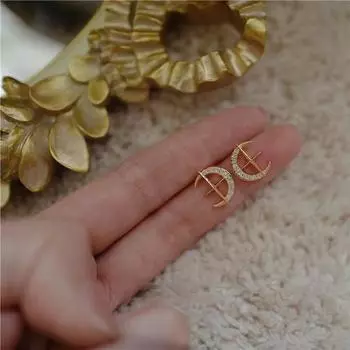 Серьги-гвоздики из стерлингового серебра S925 для женщин, нежные серьги в форме звезды и луны с суперблестящим цирконием 925