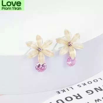 Серьги-гвоздики из стерлингового серебра S925 с орнаментом, элегантные серьги-цветы, преувеличенные ювелирные изделия, универсальные серьги-гвоздики для женщин, оптовая продажа розовый