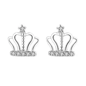 Серьги-гвоздики из стерлингового серебра S925 с бриллиантовой короной, корейские серьги, модные и универсальные серьги 925 белый