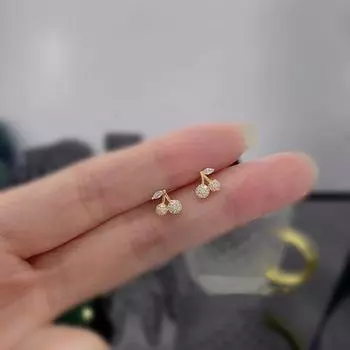 Серьги-гвоздики из стерлингового серебра S925, женские серьги с бриллиантами, вишневыми фруктами, темпераментный дизайн в стиле меньшинства, простые дикие серьги 925