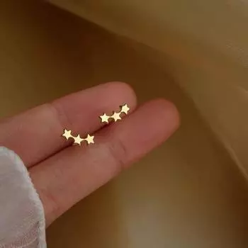 Серьги-гвоздики из стерлингового серебра S925 с тремя звездами для женщин, симпатичные пентаграммы, подходящие друг другу мини и простые серьги-гвоздики в форме косточки 925