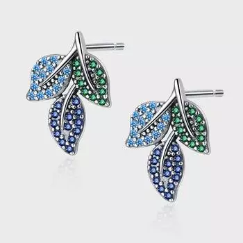 Серьги-гвоздики из стерлингового серебра S925 с полным цирконием, модные женские серьги-гвоздики в форме листа в стиле ретро, премиум-дизайн