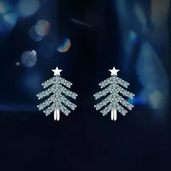 Серьги-гвоздики из стерлингового серебра S925 с рождественскими елками и зеленым муассанитом зелёный