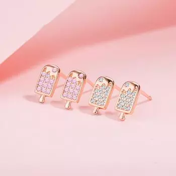 Серьги-гвоздики из стерлингового серебра S925 в форме мороженого, серьги-гвоздики в форме розового мороженого, простые летние маленькие серьги-мороженое 925 Silver