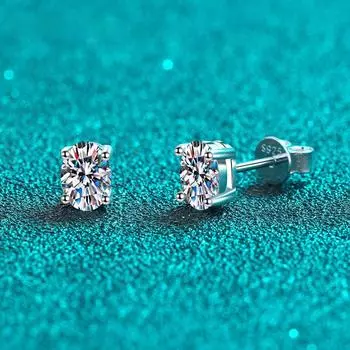 Серьги-гвоздики из стерлингового серебра S925 с муассанитом 1-2 карата, овальные серьги с бриллиантами цвета D, женские ювелирные изделия для рождественской вечеринки 0.5ct total 1ct