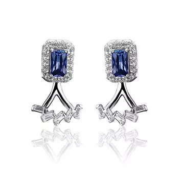 Серьги-гвоздики из стерлингового серебра с синим сапфиром, два кольца для ношения, гибкий дизайн, восьмиугольные серьги с сапфиром, подарок для личного пользования