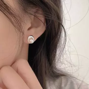 Серьги-гвоздики из стерлингового серебра с жемчугом и геометрической формой, женские универсальные серьги специального дизайна S925, серьги в стиле Ins 925