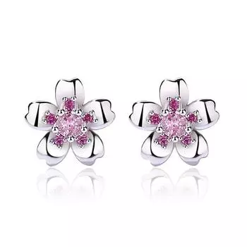 Серьги-гвоздики из стерлингового серебра с цветущей вишней, особый забавный дизайн, модные женские серьги-сливы