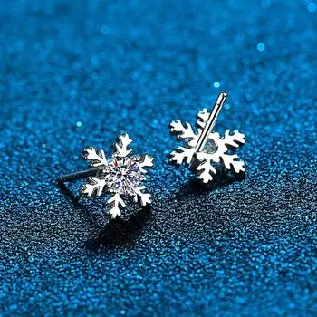 Серьги-гвоздики из стерлингового серебра с муассанитом, серьги-снежинки, круглые блестящие бриллиантовые серьги-гвоздики для девочек, подарки на день рождения и Рождество 0.3ct 4mm