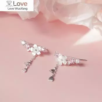 Серьги-гвоздики из стерлингового серебра с цветочным узором для женщин, женские, свежие, нежные, корейские украшения