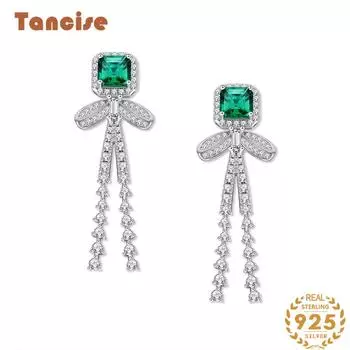Серьги-гвоздики из стерлингового серебра Tancision S925, инкрустированные лабораторным изумрудом, подарок на свадьбу зелёный