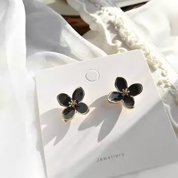 Серьги-гвоздики из темно-синего серебра S925 с капельной глазурью в виде цветка камелии, маленькие, свежие, французские, ретро, в стиле Гонконга, серьги-клипсы