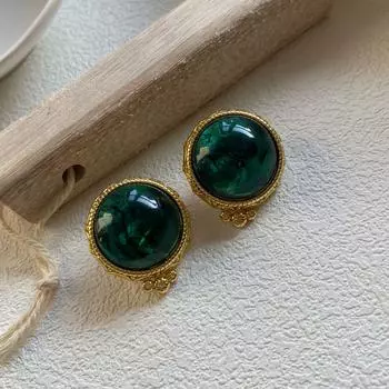 Серьги-гвоздики из темно-зеленой смолы, легкие, роскошные, простые, ретро, универсальные, высококачественные, клипсы для ушей