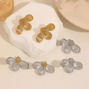 Серьги-гвоздики из титановой стали с цветком, женская мода, ретро-темперамент, лепестки, серьги из 18-каратного золота, не выцветающие, из нержавеющей стали