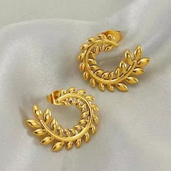 Серьги-гвоздики из титановой стали с позолотой в стиле винтаж, в форме пшеницы, для женщин, модные серьги-гвоздики в форме листьев высокого класса PD2023 золотой
