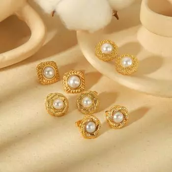 Серьги-гвоздики из титановой стали с геометрическим жемчугом, модные женские серьги из нержавеющей стали, модные серьги