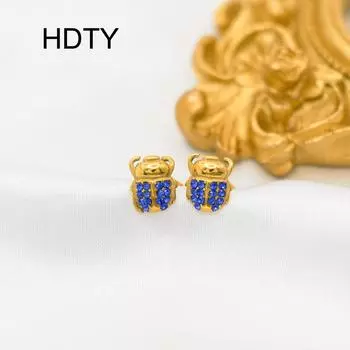 Серьги-гвоздики из титановой стали в стиле хип-хоп с инкрустацией божьей коровкой и цветным цирконием, креативные модные универсальные серьги синий