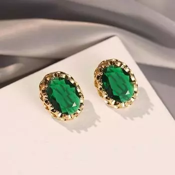 Серьги-гвоздики из зеленого циркония в средневековом стиле, легкая роскошь, изысканные и простые серьги, персонализированные серьги высокого класса. 18K