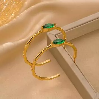 Серьги-гвоздики из зеленого циркония в стиле ретро с геометрическим узором в форме буквы С. Серьги-гвоздики с уникальным дизайном и индивидуальным дизайном. 18K