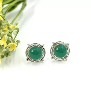 Серьги-гвоздики из зелёного оникса с кристаллами из стерлингового серебра, овальные серьги-гвоздики из натурального зелёного оникса