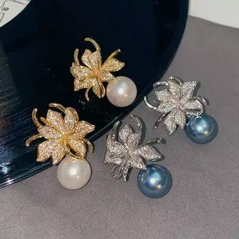 Серьги-гвоздики из жемчуга лилии женские, серебряные, S925, уникальная атмосфера, высококачественные украшения для ушей из Циндао золотой