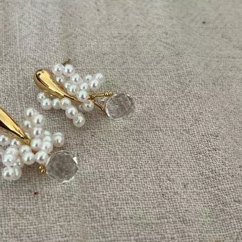 Серьги-гвоздики из жемчуга в простом стиле, модные, высокого класса, прозрачные, белые, лунные, универсальные, с кристаллами, женские