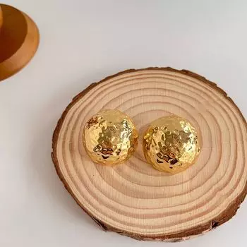 Серьги-гвоздики Jiang Shuying с текстурой, плиссированные, полукруглые, покрытые медью, 18-каратное золото, простые, холодный ветер золотой
