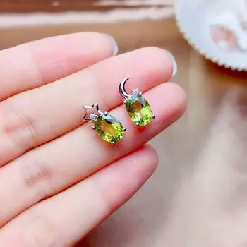 Серьги-гвоздики JMXD-натуральный оливин белого золота